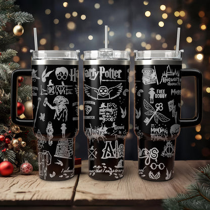 Harry Potter Tumbler 30oz/40oz, Hogwarts Castle Magic Tumbler with Handle, Harry Potter Laser Engraved Tumbler 30oz/40oz