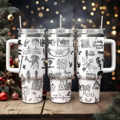 Harry Potter Tumbler 30oz/40oz, Hogwarts Castle Magic Tumbler with Handle, Harry Potter Laser Engraved Tumbler 30oz/40oz