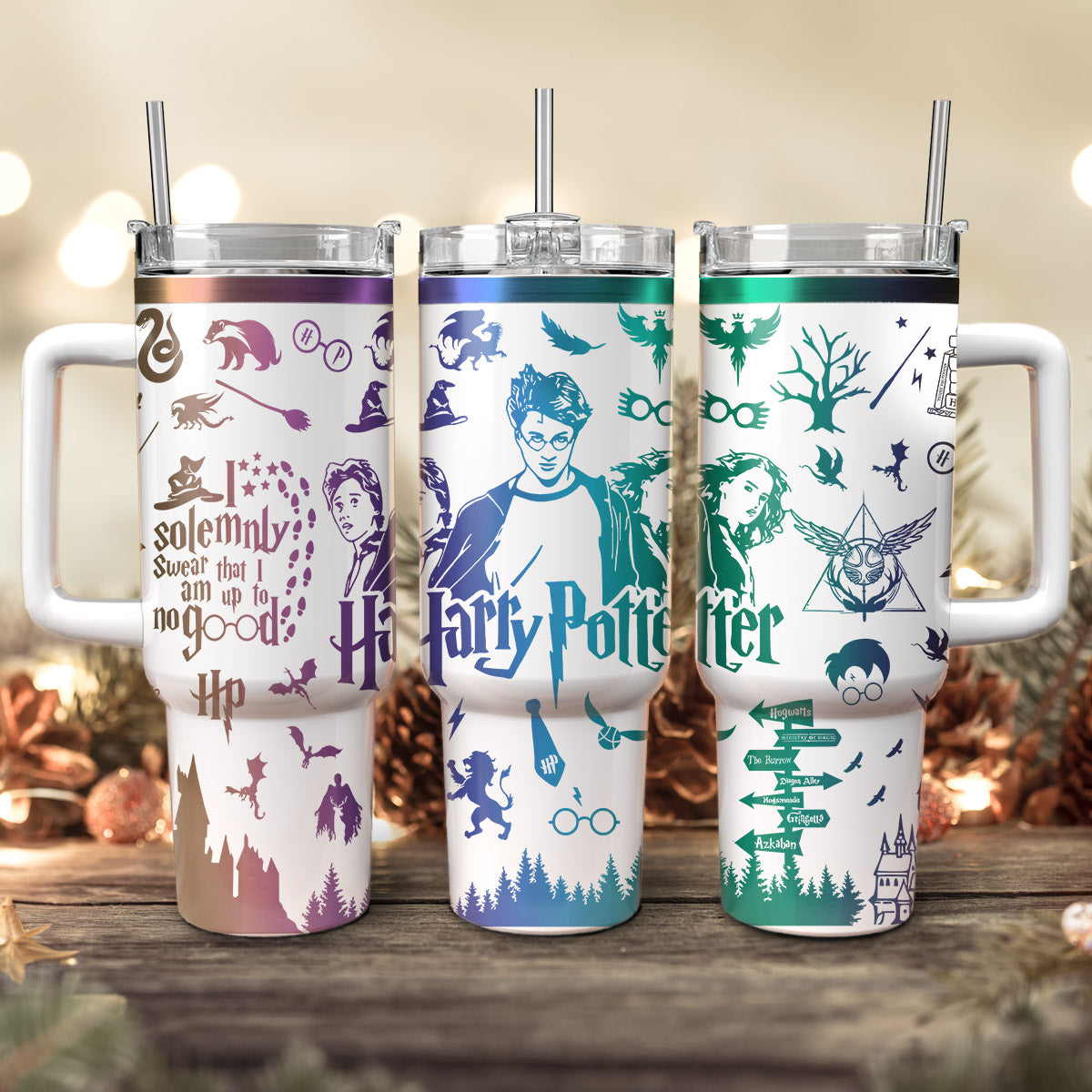 Harry Potter Tumbler 30oz/40oz With Handle, Hogwarts Castle Magic Tumbler , Harry Potter Laser Engraved Tumbler 30oz/40oz