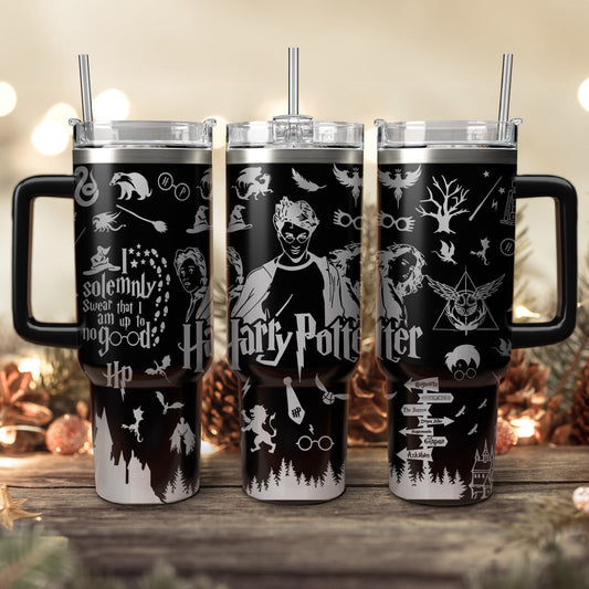 Harry Potter Tumbler 30oz/40oz With Handle, Hogwarts Castle Magic Tumbler , Harry Potter Laser Engraved Tumbler 30oz/40oz