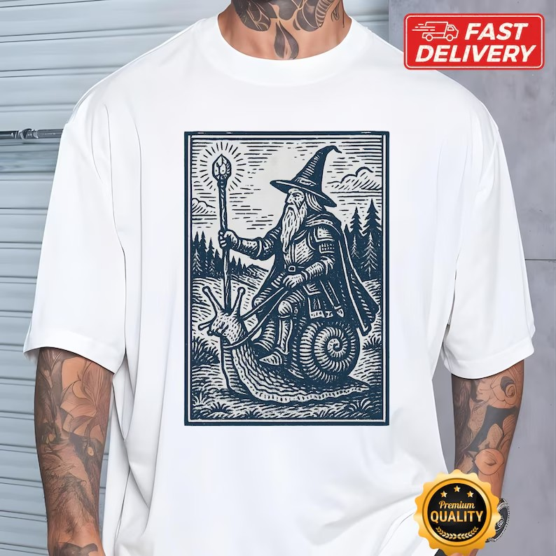Renaissance Wizard Snail Rider Shirt, Medieval Wizard Tee, Ren Faire Medieval Shirt, Funny Meme Top, Medieval Fantasy Gift