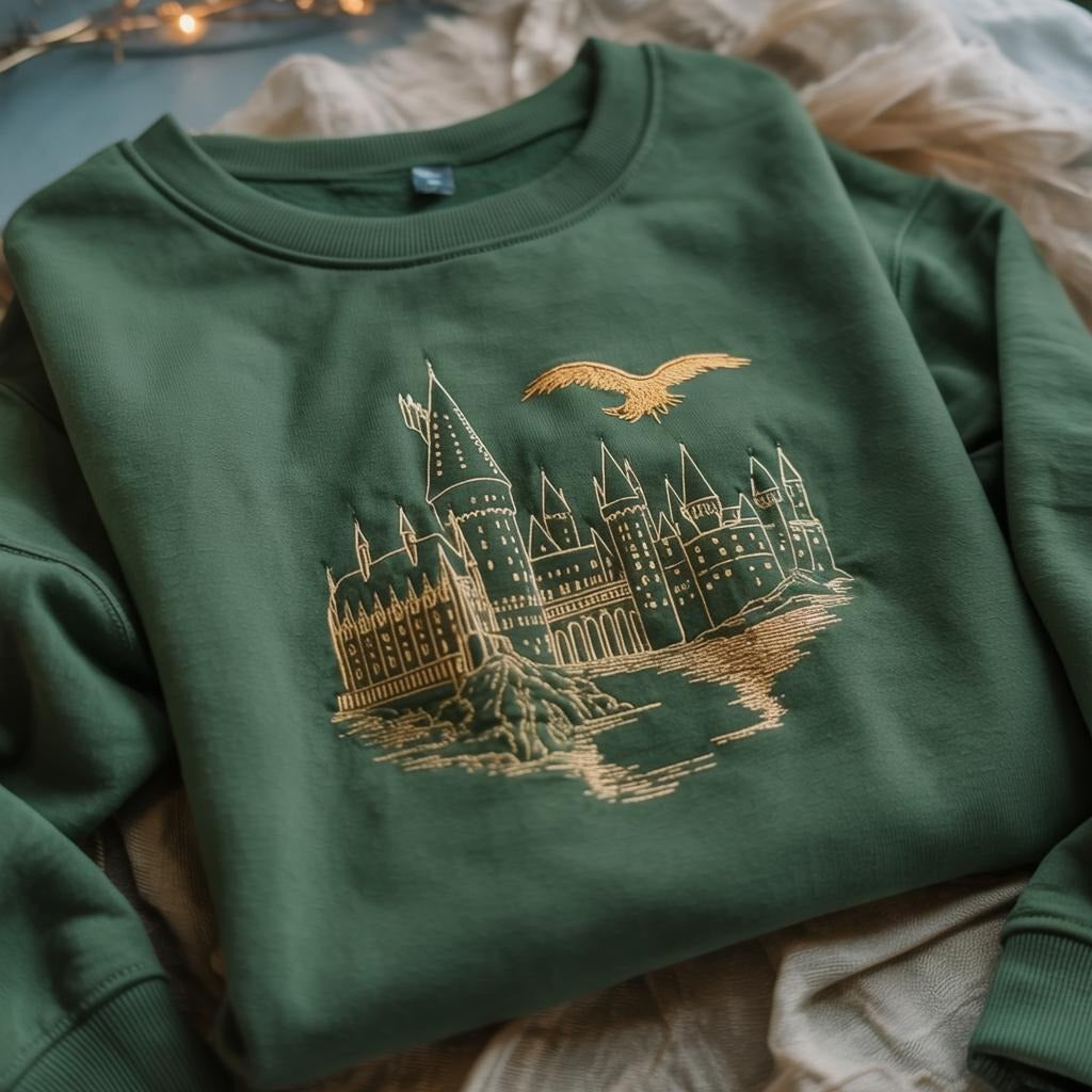 Embroidered hgws Wizard school sweatshirt, Fantasy sweatshirt, Magic sweatshirt, School of Witchcraft and Wizardry, Magic wand, Wizard staff EGG28