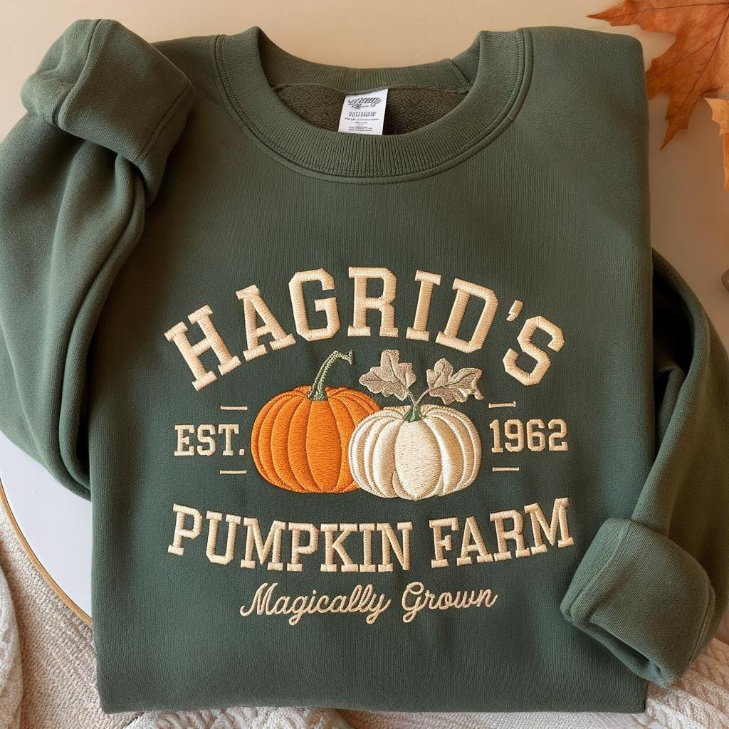 Hagrid Pumpkin Embroidered Sweatshirt, Fall Wizard Sweatshirt, Fall Sweater, Cozy Autumn Shirt, Halloween Pumpkin Patch, Magical Farm Shirt EGG27