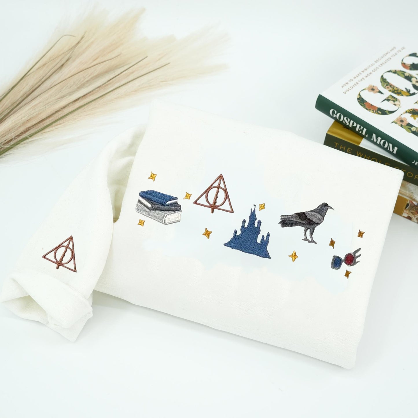 Harry Potter Embroidered Sweatshirt, Deathly Hallows Castle Design Crewneck, Wizard Aesthetic Shirt, Bookish Gift for Potter Fans EGG17