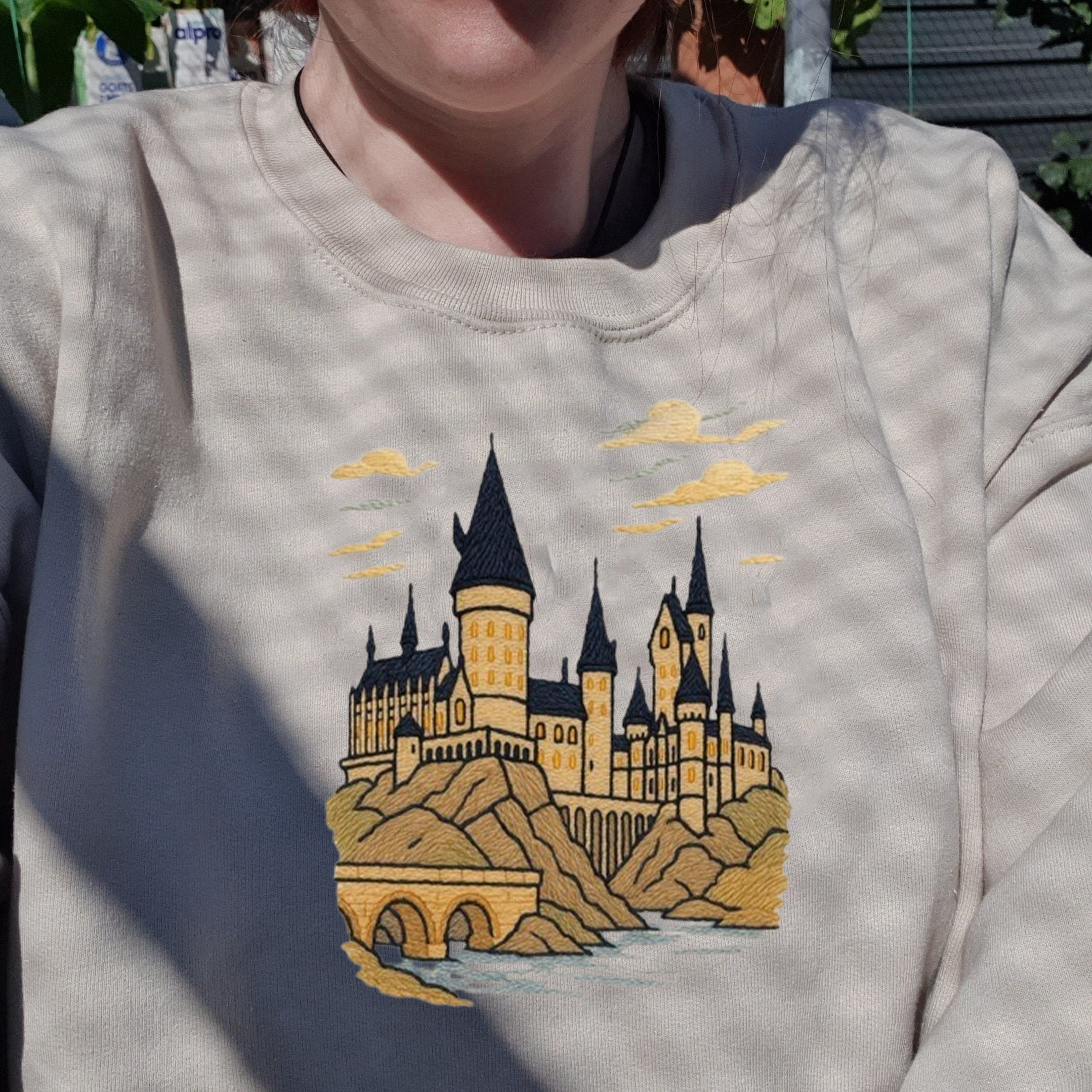 Harry Potter Hogwarts Castle Embroidered Sweatshirt, Wizard School Aesthetic Hoodie, Sorting Hat Wand Deathly Hallows Crewneck EGG31