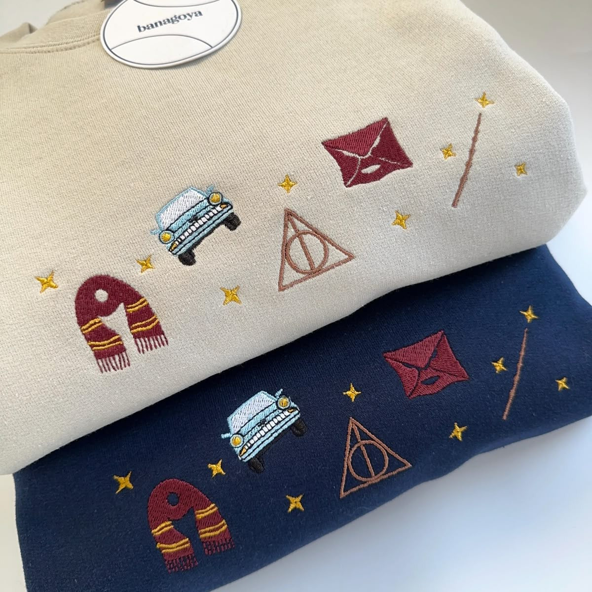 Harry Potter Embroidered Hoodie, Deathly Hallows Gryffindor Scarf Car Wand Design, Wizard Aesthetic Sweatshirt, Potter Fan Gift EGG25