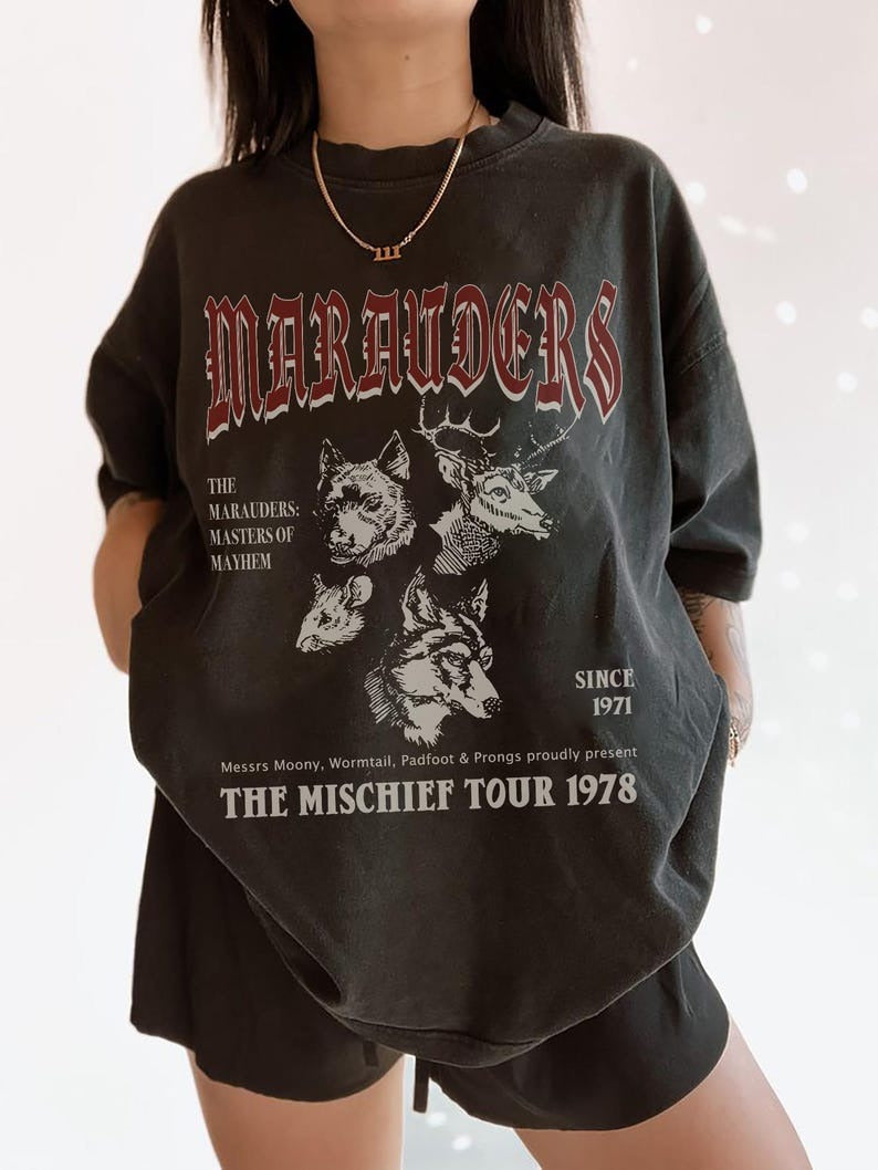Harry Potter Marauders Shirt, Mischief Managed Vintage Tour Tee, Moony Wormtail Padfoot Prongs Top, Wizard Aesthetic T-Shirt, Potter Fan Gift PGG24