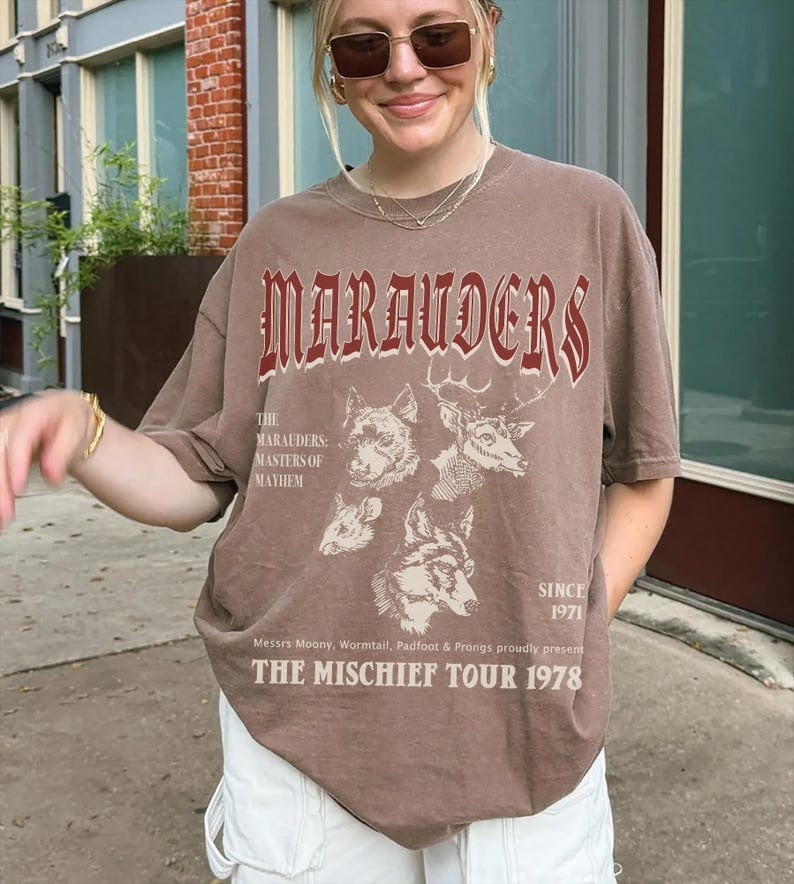 Harry Potter Marauders Shirt, Mischief Managed Vintage Tour Tee, Moony Wormtail Padfoot Prongs Top, Wizard Aesthetic T-Shirt, Potter Fan Gift PGG24