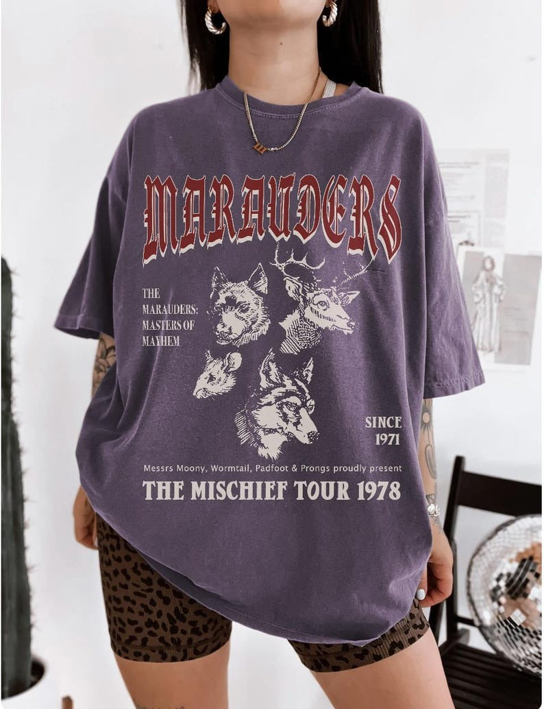 Harry Potter Marauders Shirt, Mischief Managed Vintage Tour Tee, Moony Wormtail Padfoot Prongs Top, Wizard Aesthetic T-Shirt, Potter Fan Gift PGG24