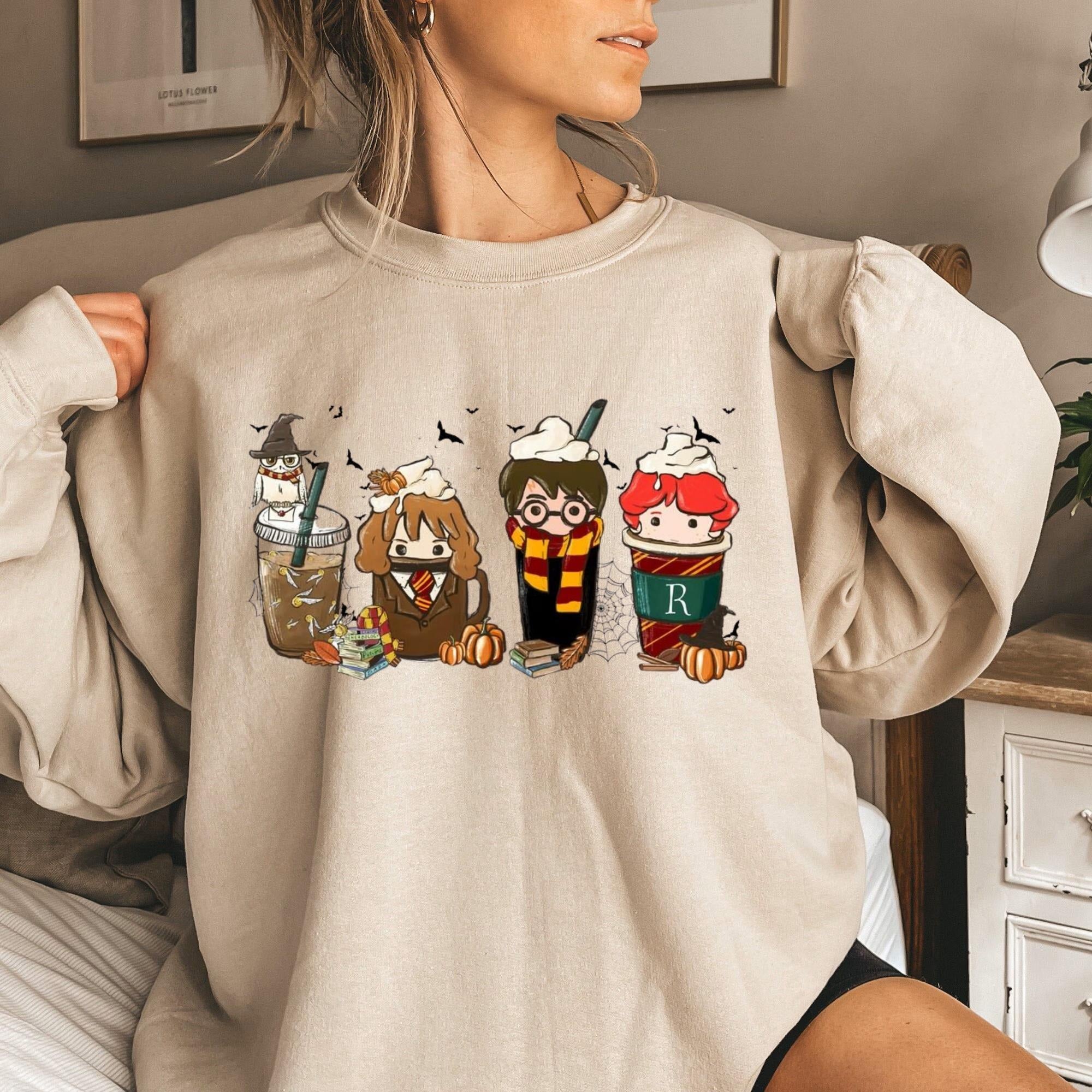 Harry Potter Sweatshirt, Cute Wizard Characters Hoodie, Chibi Harry Hermione Ron Crewneck, Bookish Cozy Aesthetic, Potter Fan Gift PGG17