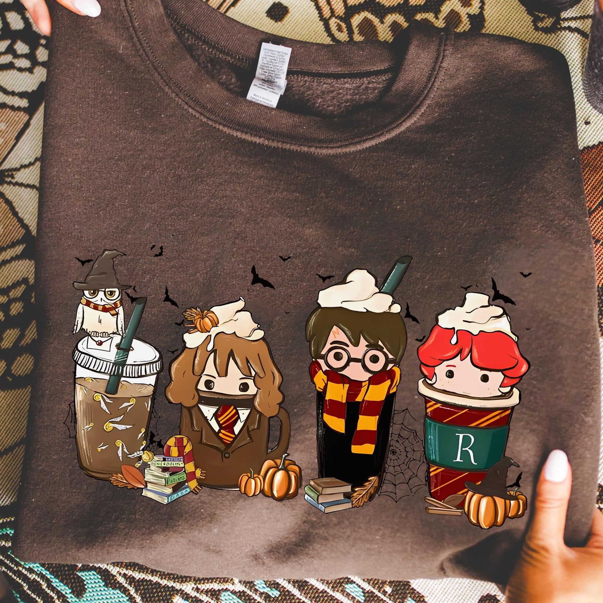 Harry Potter Sweatshirt, Cute Wizard Characters Hoodie, Chibi Harry Hermione Ron Crewneck, Bookish Cozy Aesthetic, Potter Fan Gift PGG17