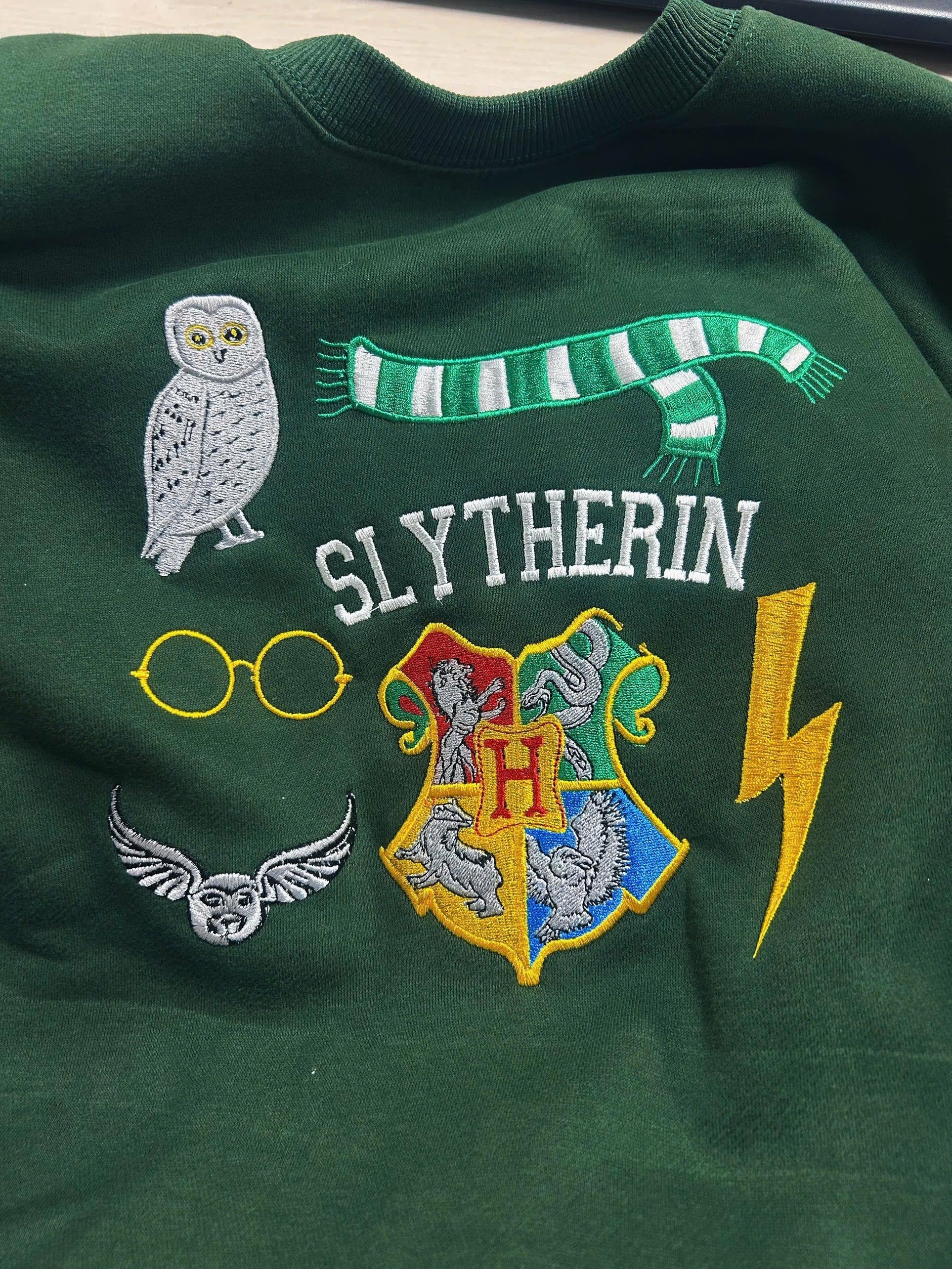 Custom Wizard School Embroidered Sweatshirt, Owl Scarf Glasses Crest Crewneck, Magical Lightning Bolt Pullover Gift EGG32