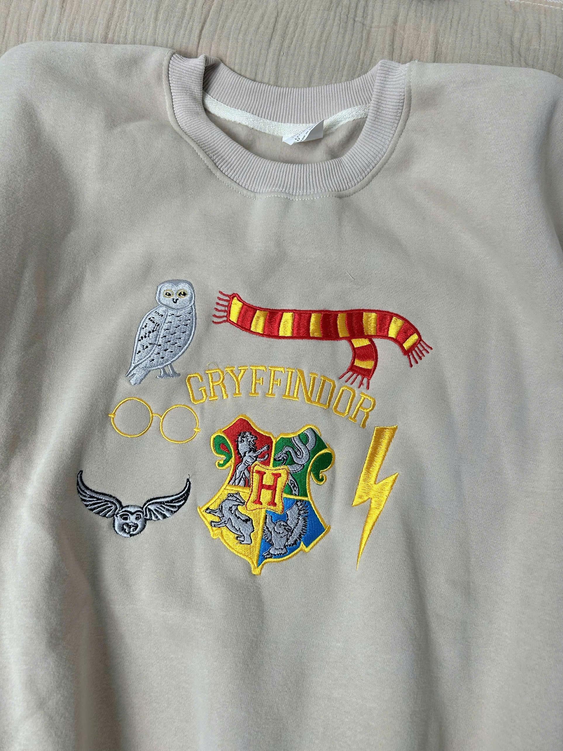 Custom Wizard School Embroidered Sweatshirt, Owl Scarf Glasses Crest Crewneck, Magical Lightning Bolt Pullover Gift EGG32