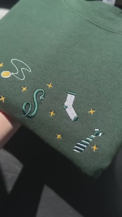 Harry Potter Embroidered Sweatshirt, Wizard School Aesthetic Crewneck, Magical Snake Sock Tie Wand Embroidery, Bookish Gift for Potter Fans EGG16